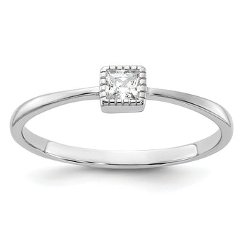 Sterling Silver Rhodium-plated Square CZ Ring