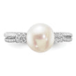 Sterling Silver Rhodium-plated 8-9mm White FWC Pearl and CZ Ring