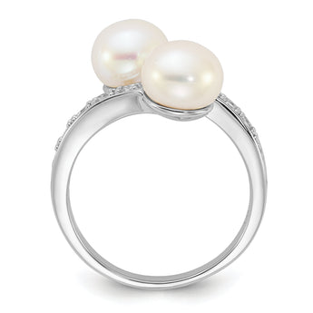 Sterling Silver Rhodium-plated 8-9mm White FWC Pearl/CZ Bypass Ring