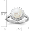 Sterling Silver Rhodium-plated 8-9mm White FWC Pearl and CZ Ring