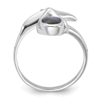 Sterling Silver Rhodium-Plated Polished Round Abalone with Starfish Ring - Birthstone Company