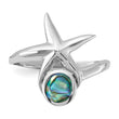 Sterling Silver Rhodium-Plated Polished Round Abalone with Starfish Ring - Birthstone Company