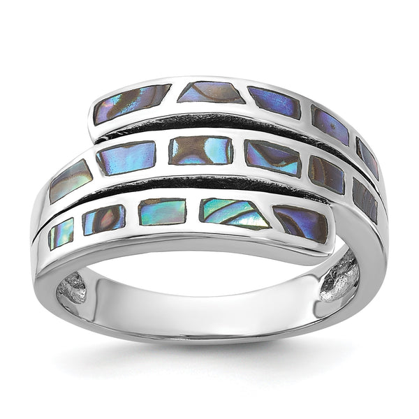 Sterling Silver Rhodium-Plated Polished Abalone Fancy Band Ring - Birthstone Company