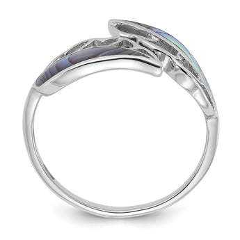 Sterling Silver Rhodium-Plated Polished Abalone Bypass Leaf Ring - Birthstone Company