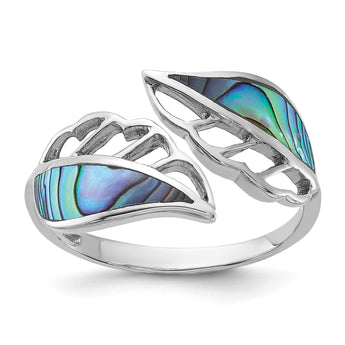 Sterling Silver Rhodium-Plated Polished Abalone Bypass Leaf Ring - Birthstone Company