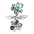 Sterling Silver Rhodium-Plated Polished Abalone Double Butterfly Ring - Birthstone Company