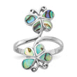 Sterling Silver Rhodium-Plated Polished Abalone Double Butterfly Ring - Birthstone Company