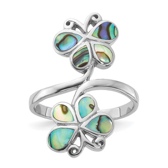 Sterling Silver Rhodium-Plated Polished Abalone Double Butterfly Ring - Birthstone Company