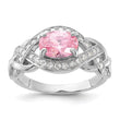 Sterling Silver Rhodium-plated Pink & White CZ Braided Ring