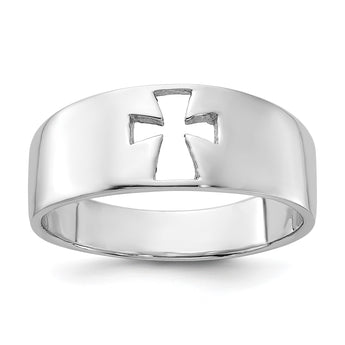 Sterling Silver Rhodium-plated Polished Cut-out Cross Ring - Birthstone Company