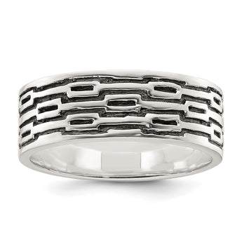 Sterling Silver Polished Oxidized Patterned Men's Band Ring - Birthstone Company