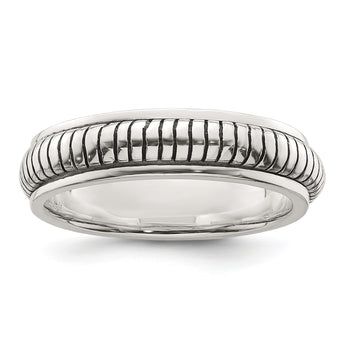 Sterling Silver Polished Oxidized Half Round Patterned Men's Ring, Size 11 - Birthstone Company