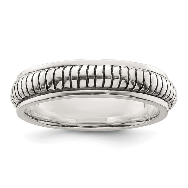 Sterling Silver Polished Oxidized Half Round Patterned Men's Ring, Size 11 - Birthstone Company