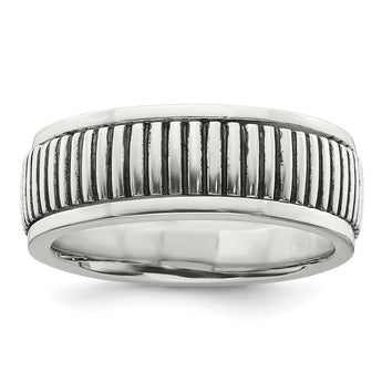 Sterling Silver Polished Oxidized Patterned Men's Ring - Birthstone Company