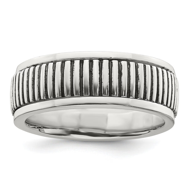 Sterling Silver Polished Oxidized Patterned Men's Ring - Birthstone Company