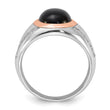 Sterling Silver RH-plated Rose Gold-plated Onyx and CZ Ring - Birthstone Company