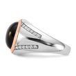 Sterling Silver RH-plated Rose Gold-plated Onyx and CZ Ring - Birthstone Company