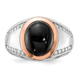 Sterling Silver RH-plated Rose Gold-plated Onyx and CZ Ring - Birthstone Company