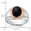 Sterling Silver RH-plated Rose Gold-plated Onyx and CZ Ring - Birthstone Company