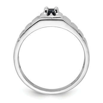 Sterling Silver Rhodium-plated Dark Blue Sapphire Men's Ring - Birthstone Company