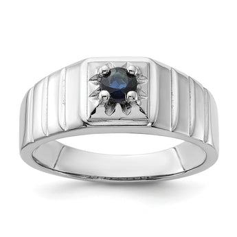 Sterling Silver Rhodium-plated Dark Blue Sapphire Men's Ring - Birthstone Company