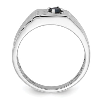 Sterling Silver Rhodium-plated Dark Blue Sapphire Signet Men's Ring - Birthstone Company