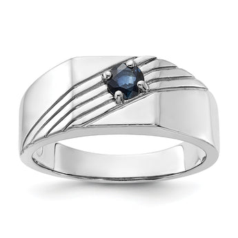 Sterling Silver Rhodium-plated Dark Blue Sapphire Signet Men's Ring - Birthstone Company