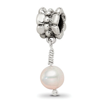 Sterling Silver Pink Freshwater Pearl Dangle Bead with Antiqued Finish