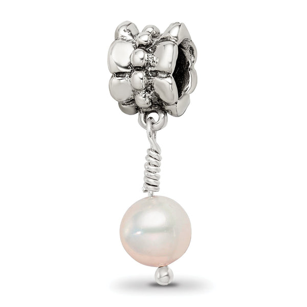 Sterling Silver Pink Freshwater Pearl Dangle Bead with Antiqued Finish
