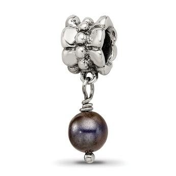 Sterling Silver Grey Freshwater Pearl Dangle Bead with Antiqued Finish