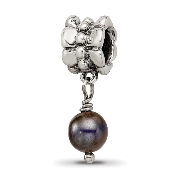Sterling Silver Grey Freshwater Pearl Dangle Bead with Antiqued Finish