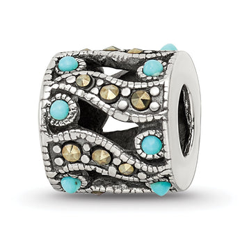 Sterling Silver Marcasite & Turquoise Bead with 12 Stones Elegant Finish