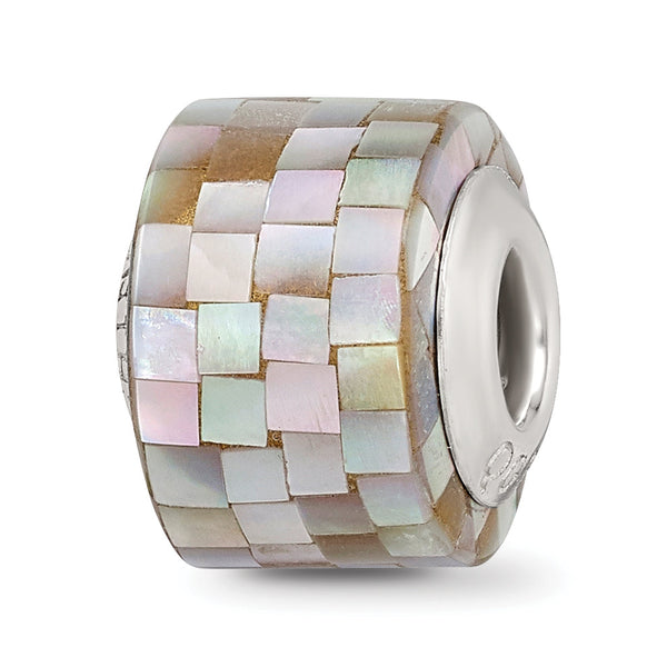 Sterling Silver Mother of Pearl Mosaic Bead with Natural Grey Accents