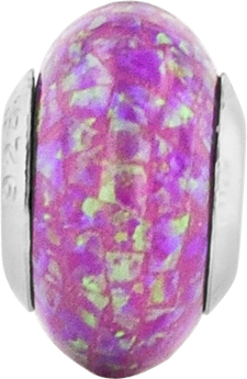 Sterling Silver 925 Mosaic Bead with Purple Synthetic Opal Reflections