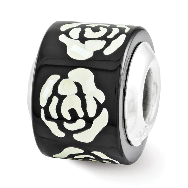 Sterling Silver 925 Mosaic Bead with Black/White Mother of Pearl