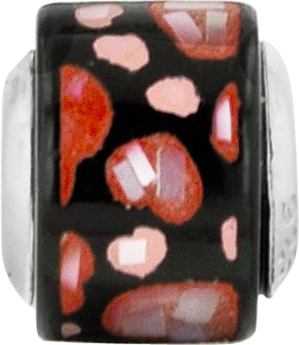 Sterling Silver 925 Mosaic Bead with Red/Black MOP Hearts Elegant Design