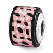 Sterling Silver 925 Mother of Pearl Mosaic Bead with Black and Pink Inlay