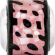 Sterling Silver 925 Mother of Pearl Mosaic Bead with Black and Pink Inlay