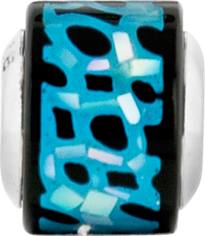 Sterling Silver Mother of Pearl Mosaic Bead with Blue-Black Accents