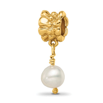 Sterling Silver & Gold Plated Dangle Bead with Cultured Pearl, Polished Finish