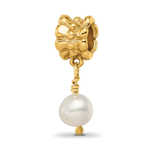 Sterling Silver & Gold Plated Dangle Bead with Cultured Pearl, Polished Finish