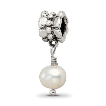Sterling Silver 925 Dangle Bead with Freshwater Pearl Antique Finish