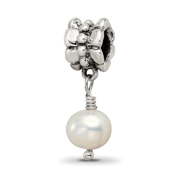 Sterling Silver 925 Dangle Bead with Freshwater Pearl Antique Finish