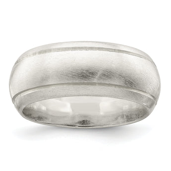 Sterling Silver 8mm Satin Half Round with Edge Lines Size 12 Band