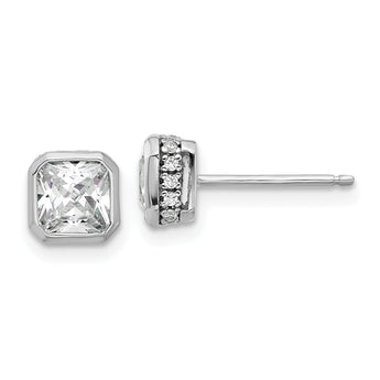 Sterling Shimmer Sterling Silver Rhodium-plated CZ 34 Stone Square Post Earrings