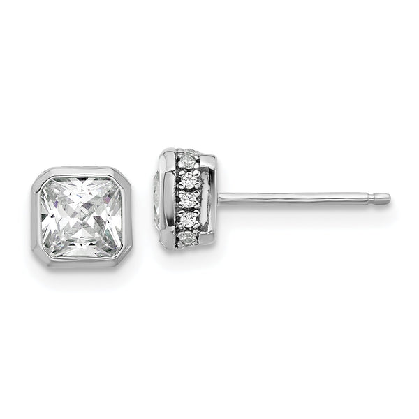 Sterling Shimmer Sterling Silver Rhodium-plated CZ 34 Stone Square Post Earrings