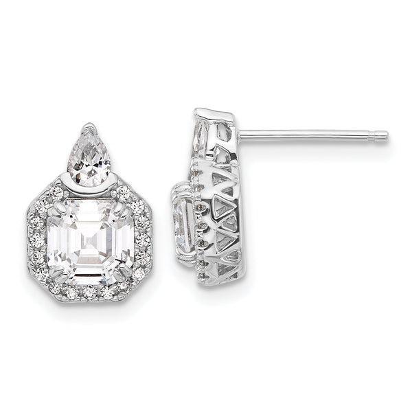Sterling Shimmer Sterling Silver Rhodium-plated CZ 38 Stone Teardrop Post Earrings