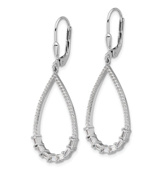 Sterling Shimmer Sterling Silver Rhodium-plated CZ 96 Stone Teardrop Dangle Leverback Earrings