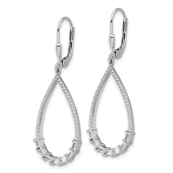 Sterling Shimmer Sterling Silver Rhodium-plated CZ 96 Stone Teardrop Dangle Leverback Earrings - Birthstone Company