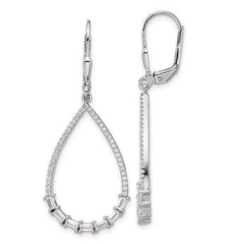 Sterling Shimmer Sterling Silver Rhodium-plated CZ 96 Stone Teardrop Dangle Leverback Earrings